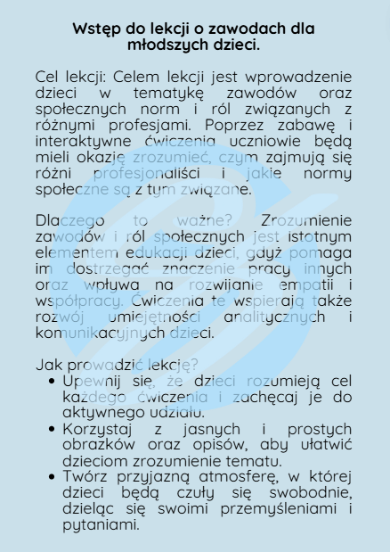 LEKCJA O ZAWODACH DLA MŁODSZYCH DZIECI TRENING UMIEJĘTNOŚCI SPOŁECZNYCH TUS