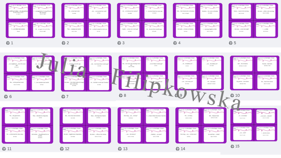 Past Simple vs Present Perfect/ Karty do mówienia/ Mówienie/ Speaking/ Zestaw/ Pakiet/ Klasy 4-8/ Klasa 7/ Klasy 6-8/ SP/ Warm-up/ Rozgrzewka/ Gramatyka/ Grammar/ Grammar cards/ Grammar cards/ E8