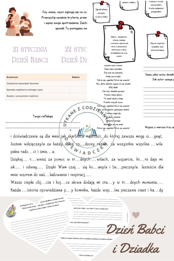 Pamiętamy o BABCI i DZIADKU na lekcjach języka polskiego w starszych klasach szkoły podstawowej- zbiór zadań na lekcje w klasach 4-6.