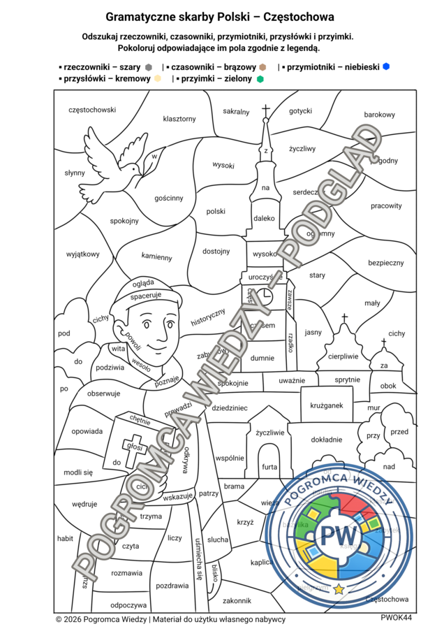 Gramatyczne skarby Polski - CZĘSTOCHOWA - karta pracy + klucz odpowiedzi