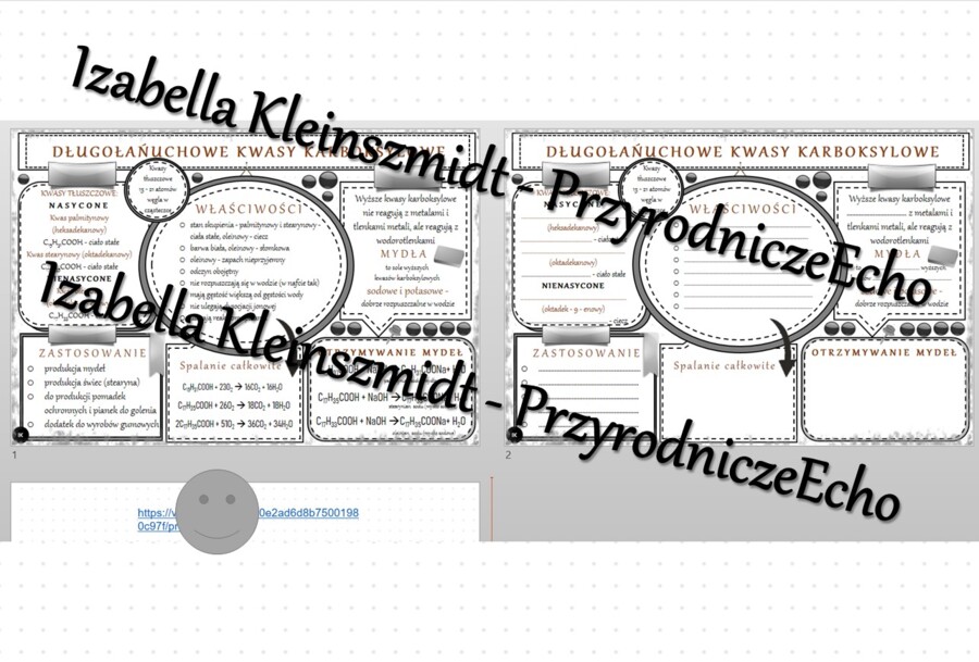 Minizestaw na temat „Długołańcuchowe kwasy karboksylowe” – sketchnotka + karta pracy w power point + gratisowy link do prezentacji multimedialnej niekomercyjnej wykonanej w genial.ly do indywidualnego pobrania i użycia do celów niekomercyjnych. Chemia 8,