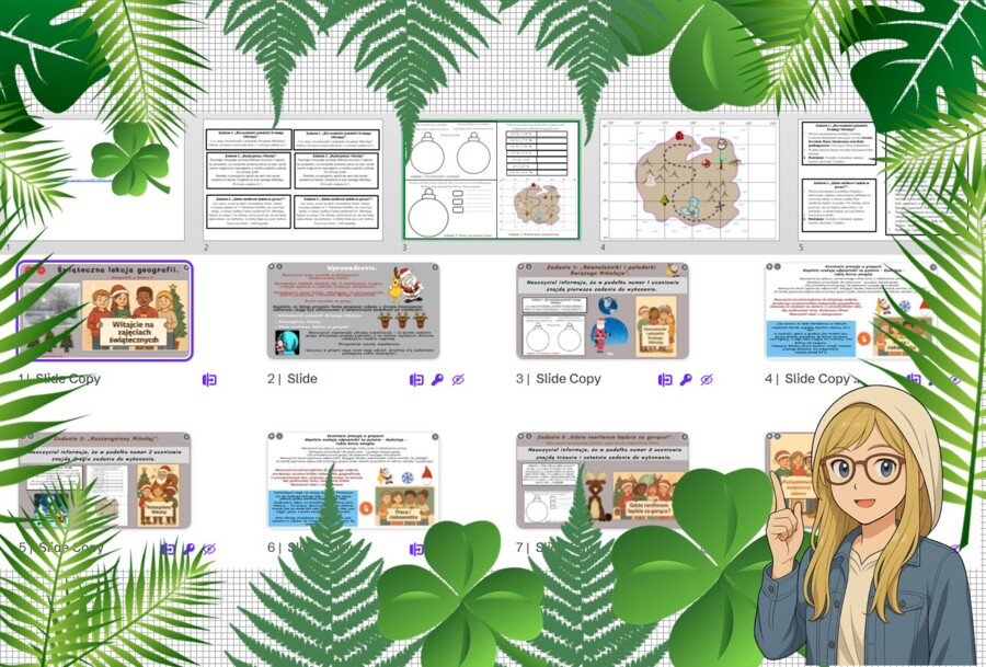 Prezentacja multimedialna, scenariusz lekcji krok po kroku plus zadania do stacji zadaniowych lub pracy w grupach o tematyce Świąt Bożego Narodzenia w genial.ly do edycji. Geografia 6.