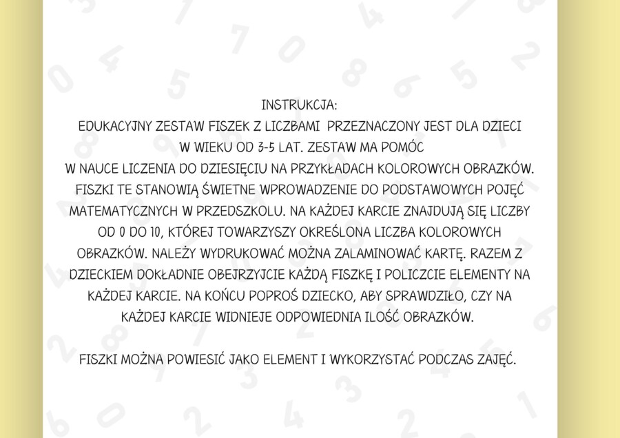 ZESTAW EDUKACYJNYCH FISZEK Z LICZBAMI DLA DZIECI W WIEKU OD 3 -5 LAT.