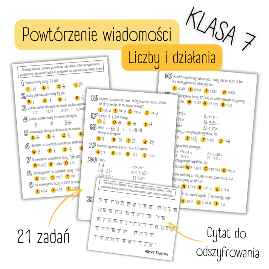 POWTÓRZENIE materiału - Liczby i działania - KLASA 7