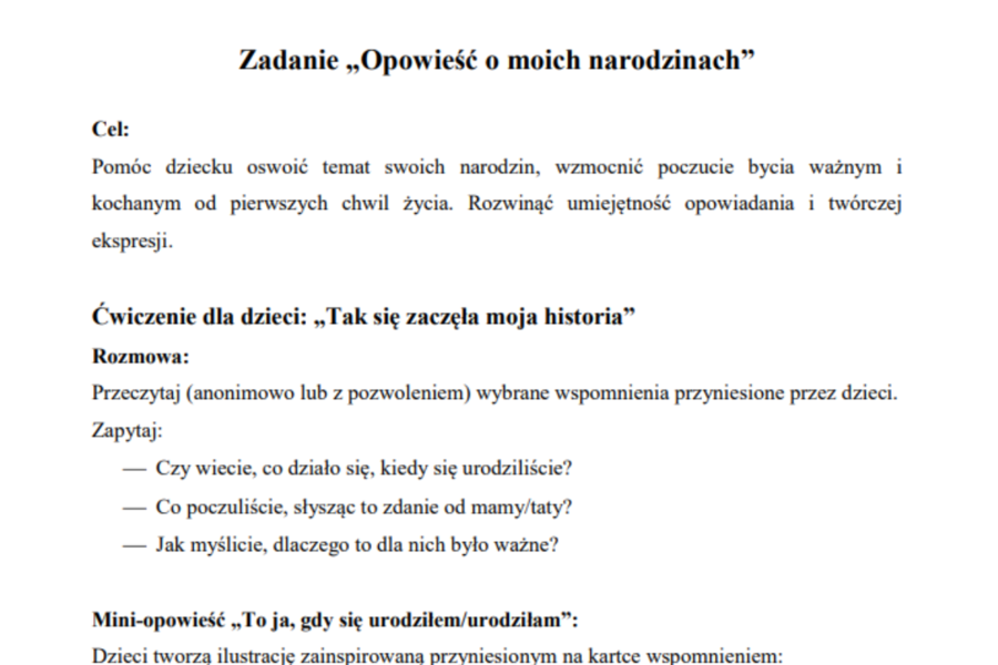 „Tak zaczęła się moja historia!”  PROJEKT, wyjątkowy scenariusz z okazji DNIA RODZINY