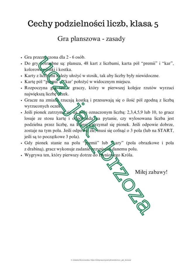 Cechy podzielności liczb, klasa 5, gra planszowa, halloween, egzamin ósmoklasisty