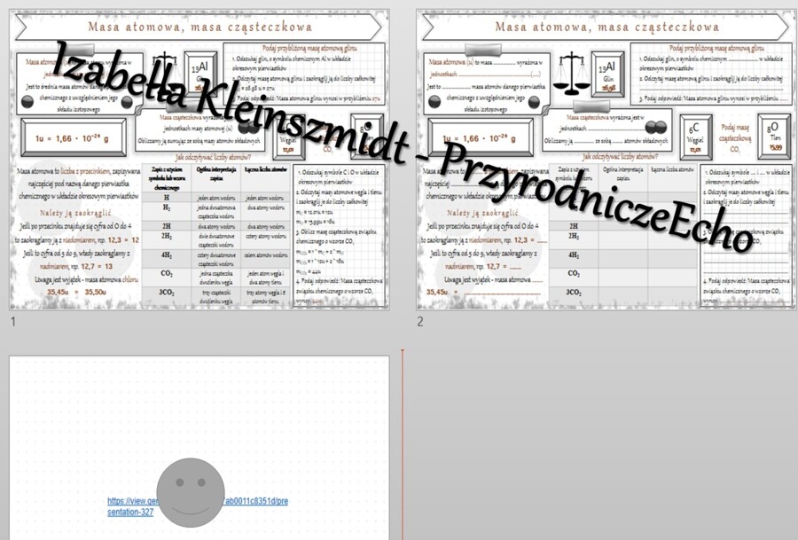 Minizestaw na temat „Masa atomowa, masa cząsteczkowa” – sketchnotka + karta pracy w power point + gratisowy link do prezentacji multimedialnej niekomercyjnej wykonanej w genial.ly do indywidualnego pobrania i użycia do celów niekomercyjnych. Chemia 7, „Ś