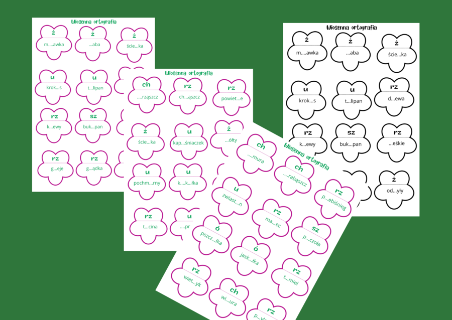WIOSENNA ORTOGRAFIA – układanka – wiosna – ćwiczenia ortograficzne