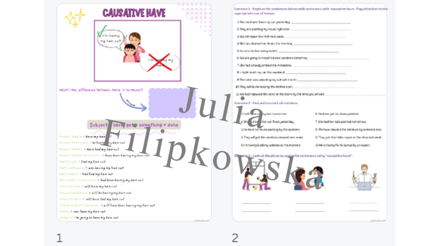 Causative have/ Have something done/ Have sth done/ Mieć coś zrobione / Worksheet/ Zestaw zadań/ Teoria i Praktyka/ Teoria/ Theory/ Zadania/ Pakiet/ Karta pracy/ Gramatyka/ Grammar/ English Grammar/ Liceum/ LO/ Gotowa lekcja