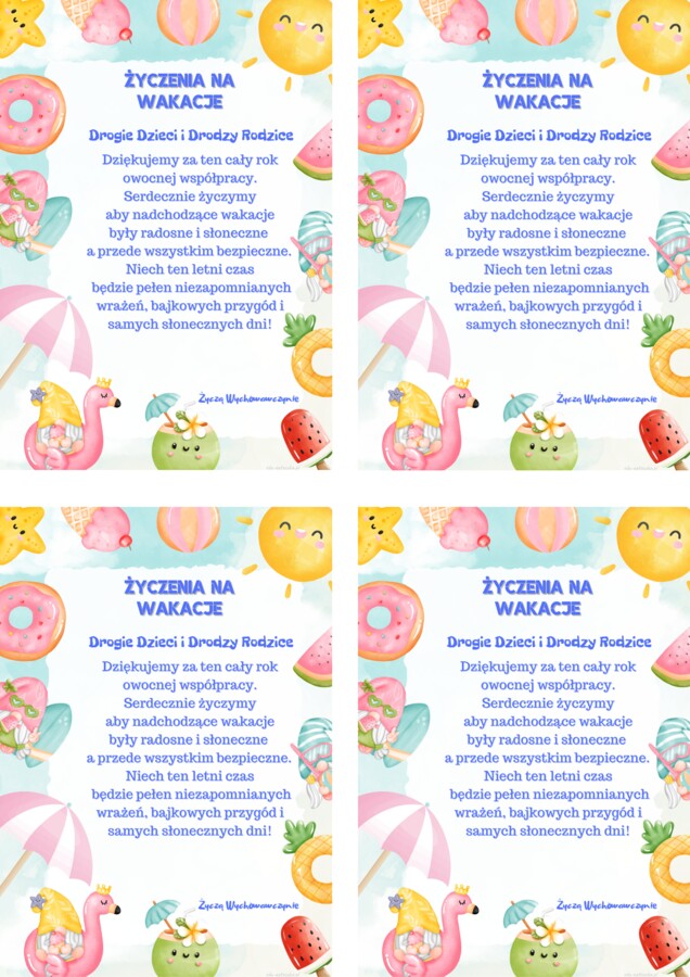 Życzenia wakacyjne