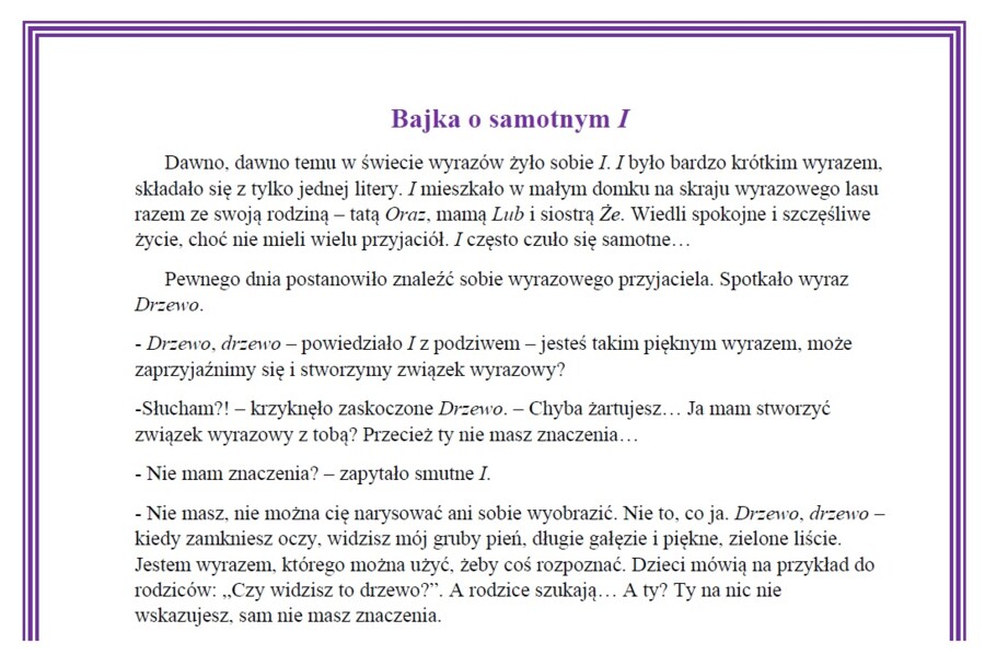 Spójnik - gramatyczna bajka, ćwiczenia, czytanie ze zrozumieniem