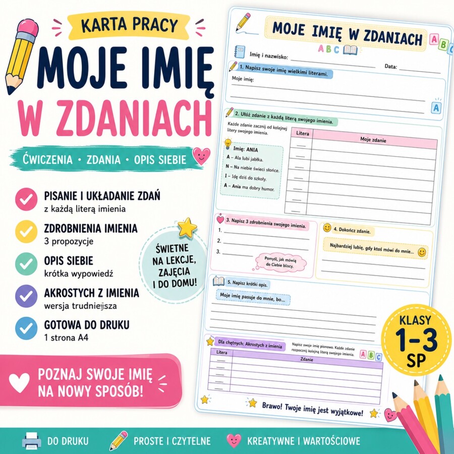 Ćwiczenie pisemne. Moje imię w zdaniach