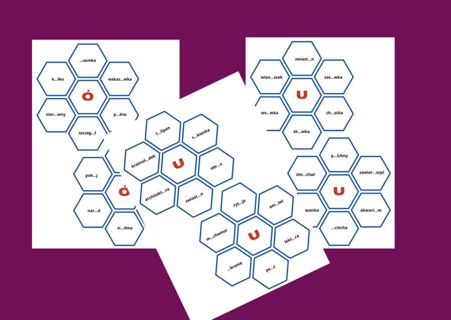 ORTOGRAFIA - heksy - fiszki - wyrazy z "Ó" i "U".