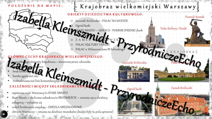 Sketchnotka/książeczka/notatka/wklejka/ściąga dla ucznia i przypomnienie dla nauczyciela/edukacja domowa. Temat „Krajobraz wielkomiejski Warszawy”. Materiał w pdf. Geografia 5, dział „Krajobrazy Polski”. Nowość 2024/2025.