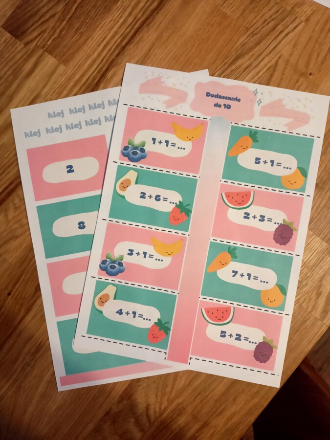 Karta pracy 5 latek - Dodawanie do 10 do druku - Oblicz i sprawdź wynik! szybka nauka liczenia, świetna również do samodzielnej pracy w domu