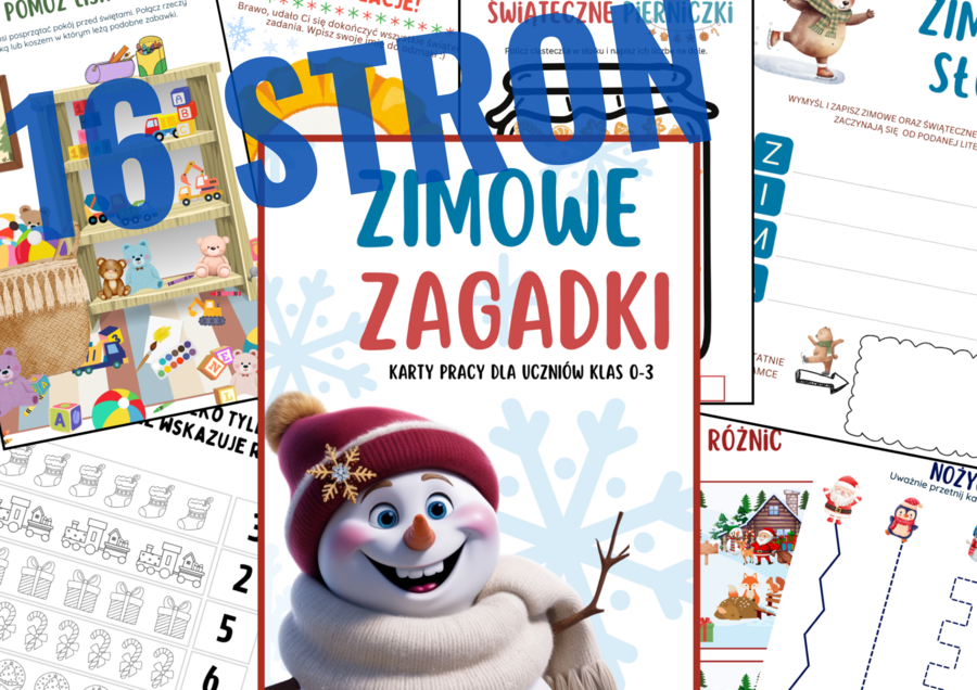 Zimowe i świąteczne karty pracy dla uczniów klas 0-3.