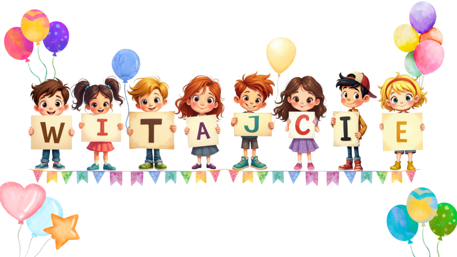 Gazetka szkolna/ozdoba na rozpoczęcie roku szkolnego- "Witajcie" + dodatkowe elementy dekoracyjne