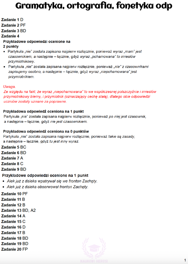Zadania egzaminacyjne z j.polskiego - Gramatyka, ortografia, fonetyka