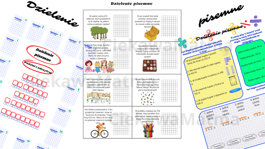 Zestaw kart pracy – Dzielenie pisemne