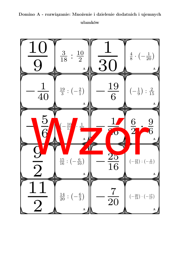 Domino - Mnożenie i dzielenie dodatnich i ujemnych ułamków | matematyka
