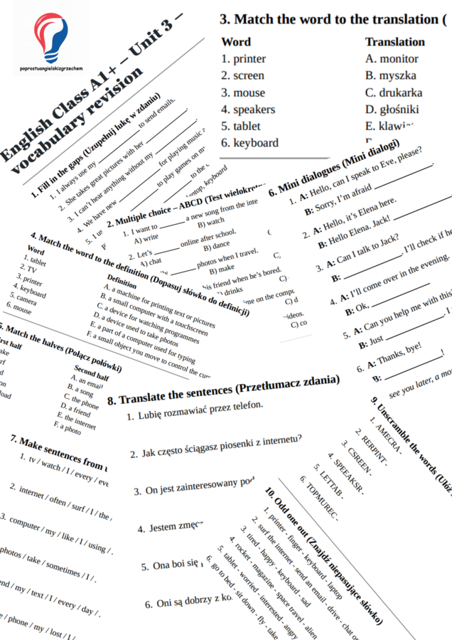 English Class A1+ – Unit 3 – vocabulary revision