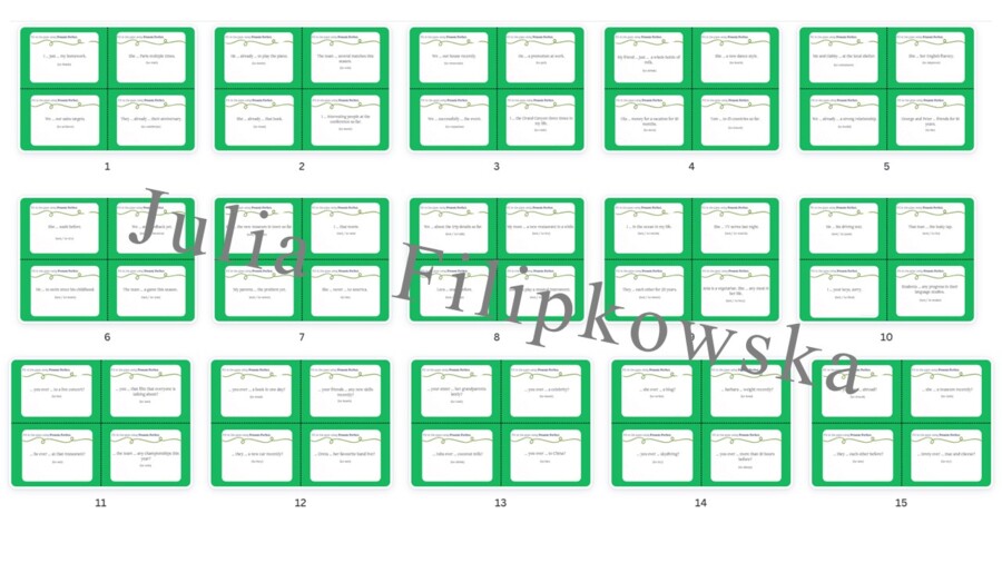 Present Perfect/ Karty do mówienia/ Mówienie/ Speaking/ Zestaw/ Pakiet/ Klasy 4-8/ Klasy 4-6/ Klasy 6-8/ SP/ Warm-up/ Rozgrzewka/ Gramatyka/ Grammar/ Speaking cards grammar/ Grammar cards/ E8