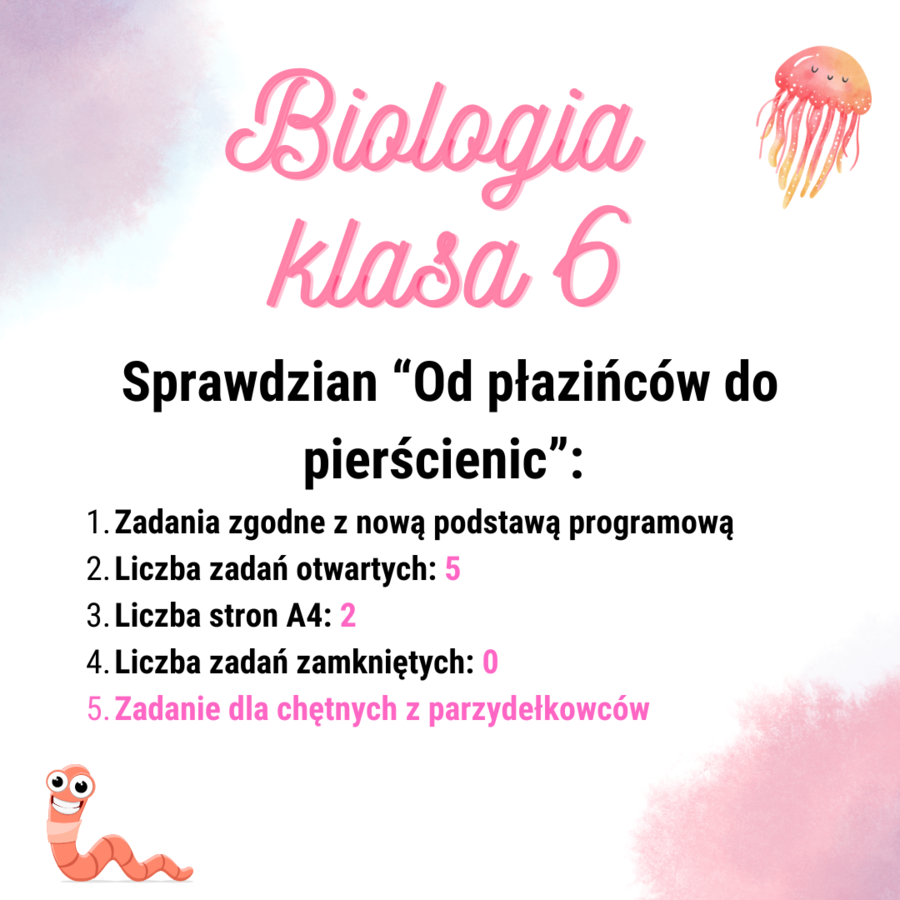 Biologia. Klasa 6. Sprawdzian. Od płazińców do pierścienic. Nowa podstawa programowa