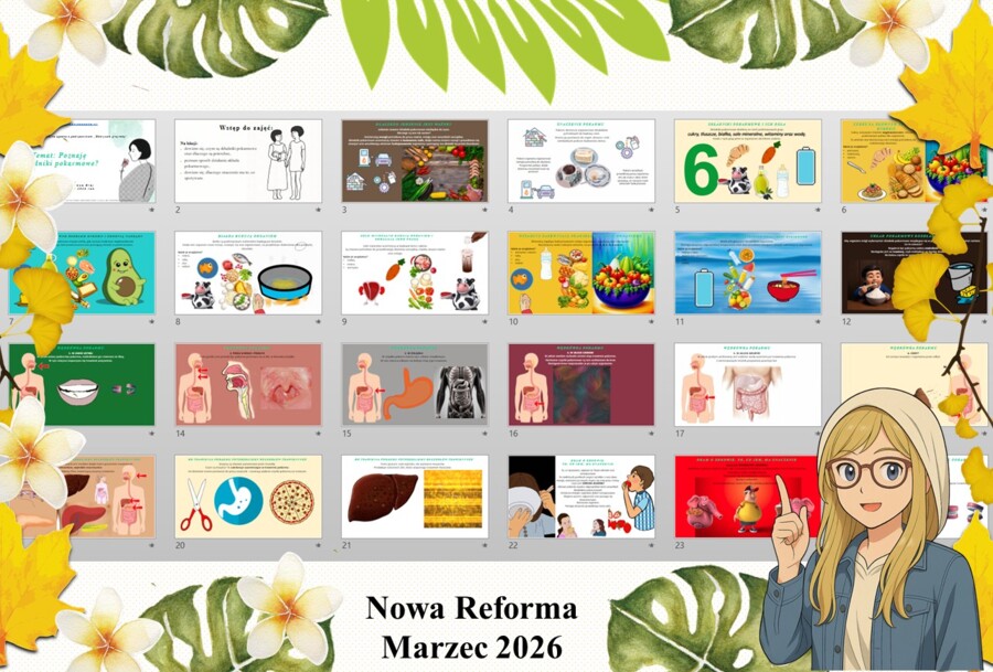 Prezentacja multimedialna w PowerPoint do edycji „Poznaję składniki pokarmowe?” wykonana na podstawie podręcznika „Przyroda” Nowa Era. Przyroda 4. Dział „Jak działa moje ciało?".