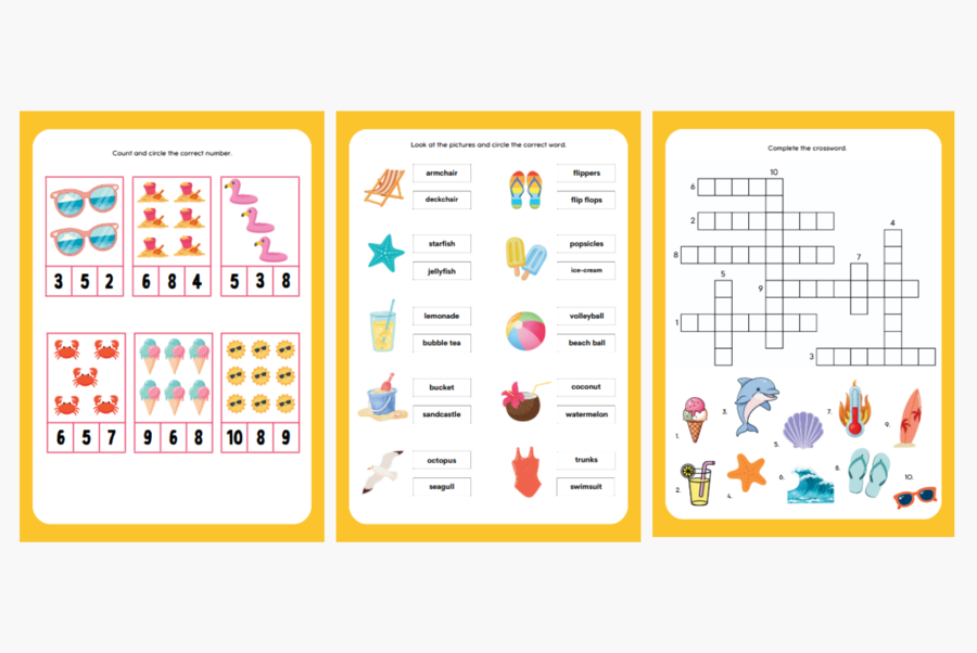 Summer Activity Pack – karty pracy na lato i wakacje | Język angielski | SP 1–3 (wykreślanka, krzyżówka, liczenie, słownictwo, labirynty, kodowanie, czytanie i więcej!)