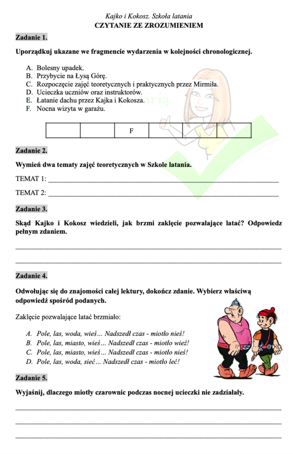 Kajko i Kokosz. Szkoła latania - czytanie ze zrozumieniem