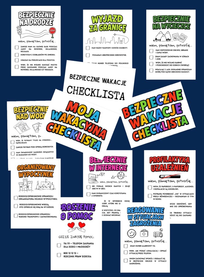 Bezpieczne wakacje - checklista dla uczniów - gazetka proflaktyczna
