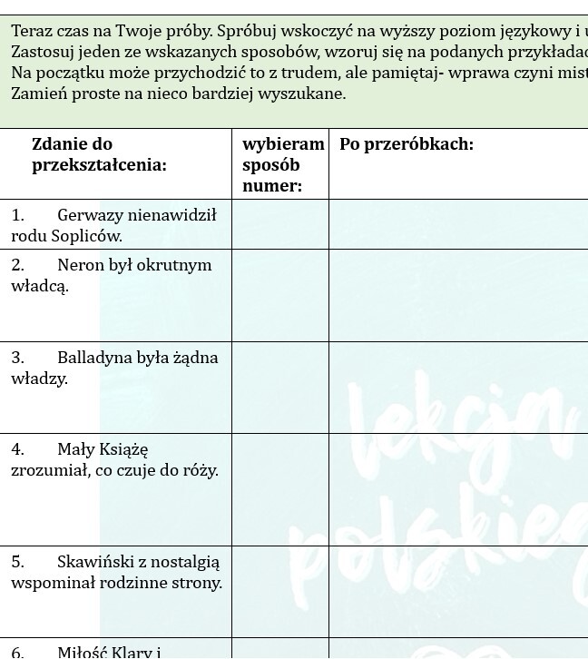 WSKOCZ NA WYŻSZY POZIOM. ĆWICZENIE DLA UCZNIÓW KLAS 7-8 pozwalające wzbogacać i doskonalić język wypowiedzi