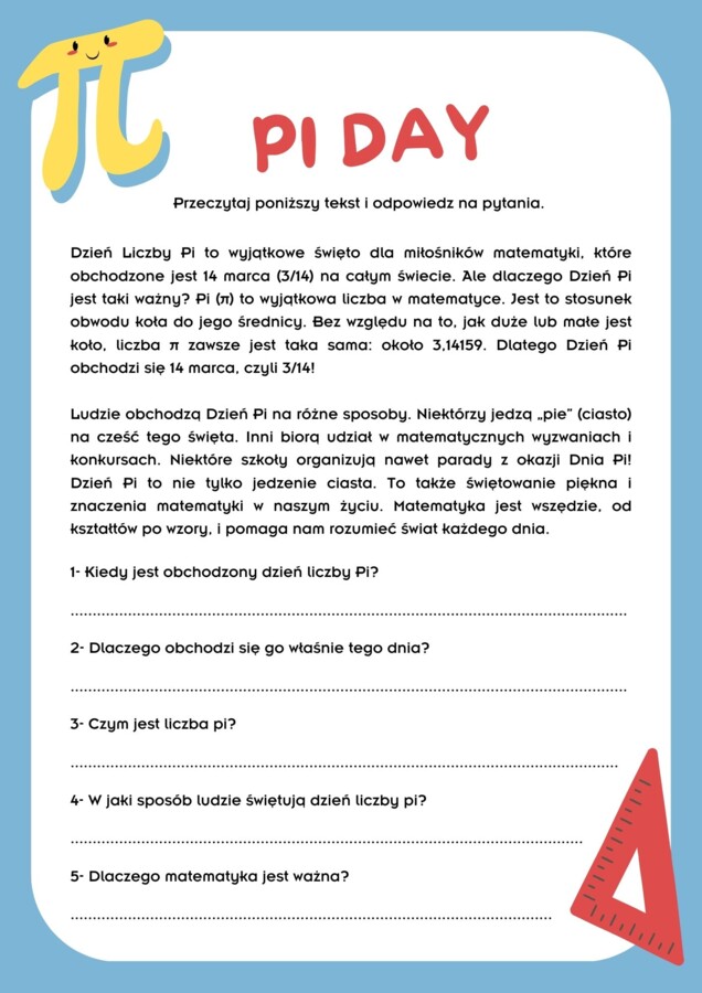 Dzień liczby Pi - scenariusz zajęć