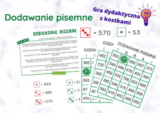 Dodawanie pisemne - gra dydaktyczna.