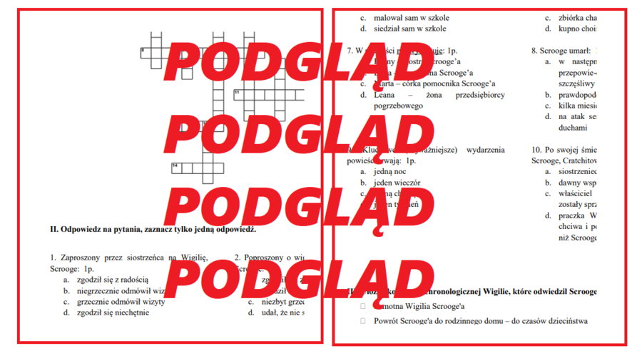 Test, kartkówka, sprawdzian ze znajomości lektury "Opowieść wigilijna"