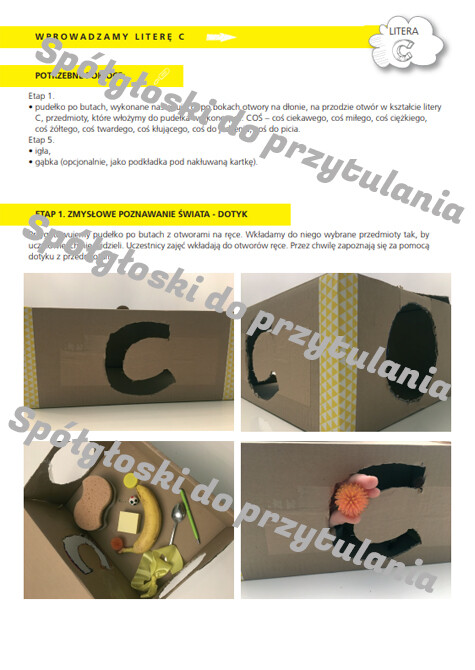 Spółgłoski do przytulania. Nauka liter poprzez zmysły, wrażenia i zabawę. Monografia litery C wraz ze scenariuszem jej wprowadzania, kartami pracy.