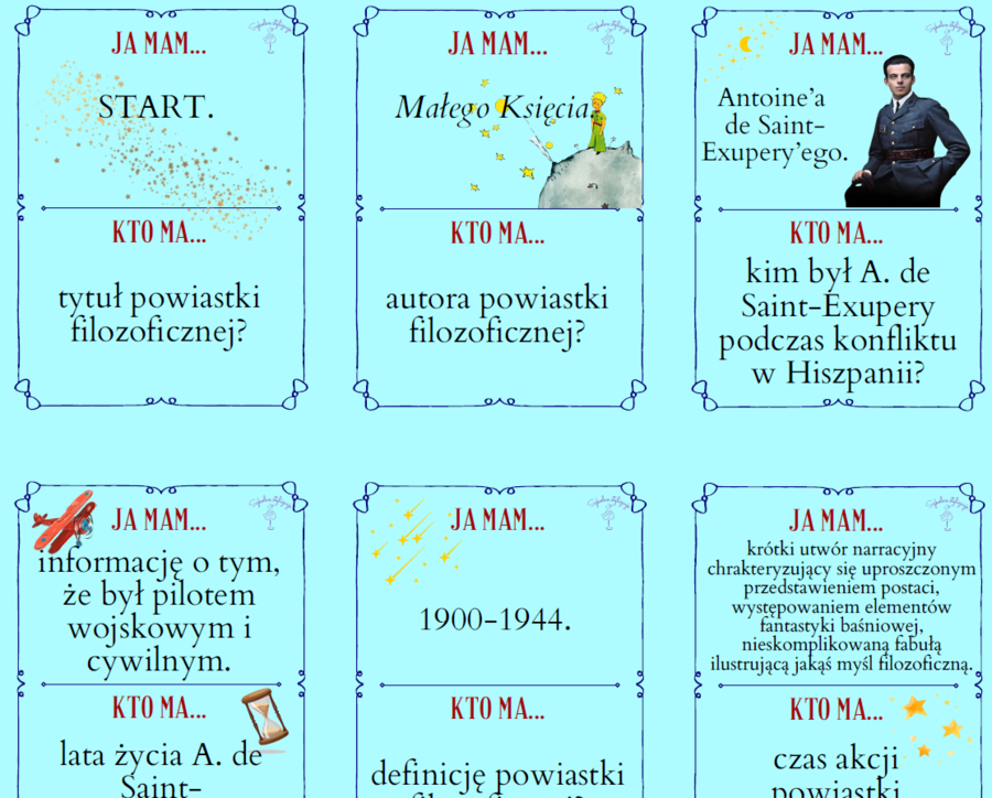 Mały Książę - grywalizacja, E8, test z lektury,gra Ja mam... Kto ma...