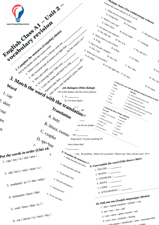 English Class A1 – Unit 2 – vocabulary revision