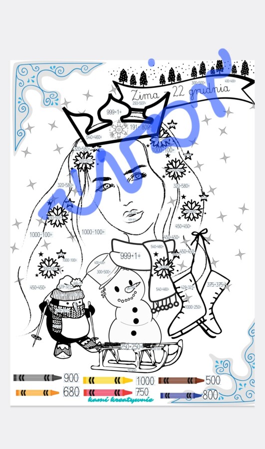 Zima- dodawanie i odejmowanie w zakresie 1000