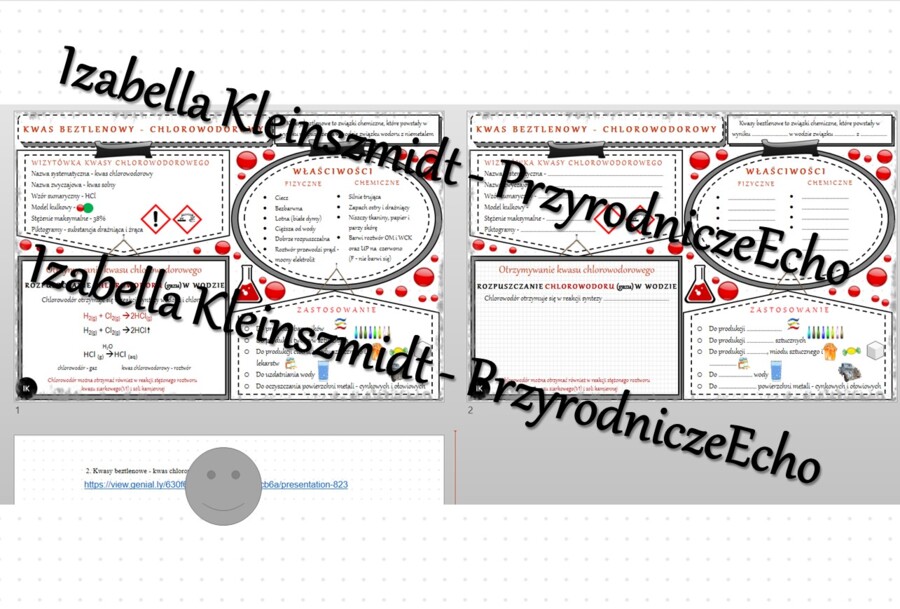 Minizestaw na temat „Kwasy beztlenowe - kwas chlorowodorowy” – sketchnotka + karta pracy w power point + gratisowy link do prezentacji multimedialnej niekomercyjnej wykonanej w genial.ly do indywidualnego pobrania i użycia do celów niekomercyjnych. Chemi