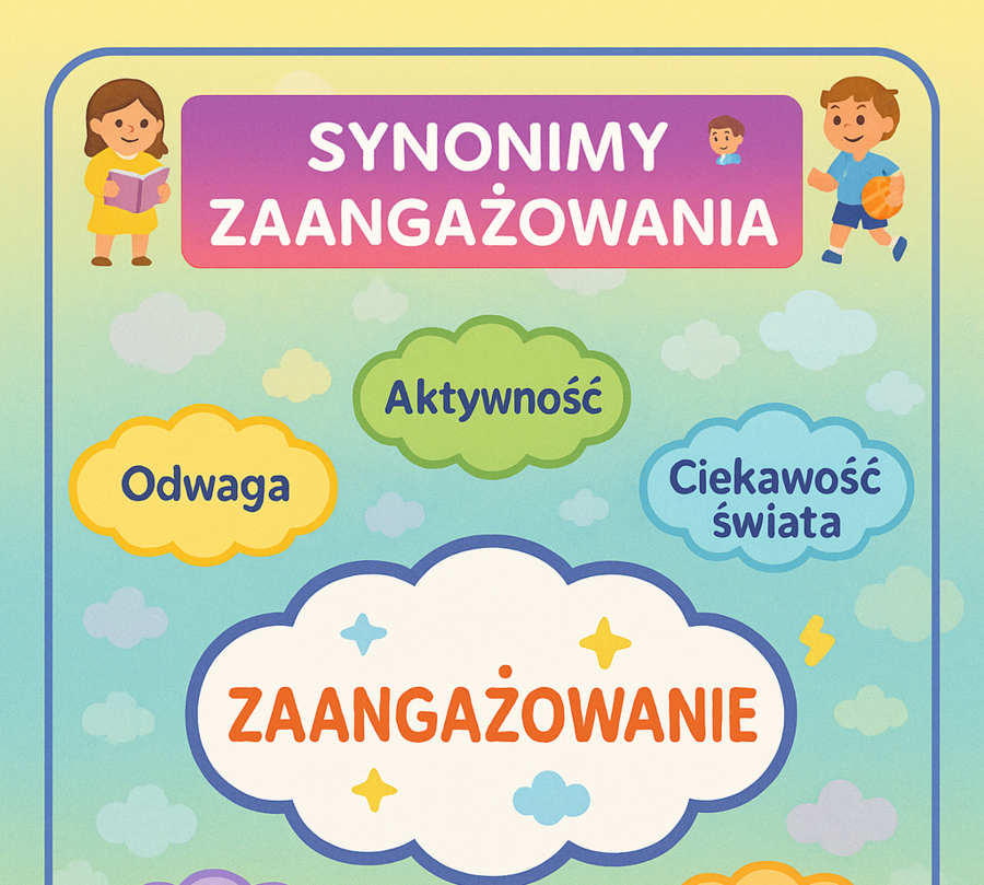 Plakat z chmurą wyrazów (synonimy „zaangażowanie”)