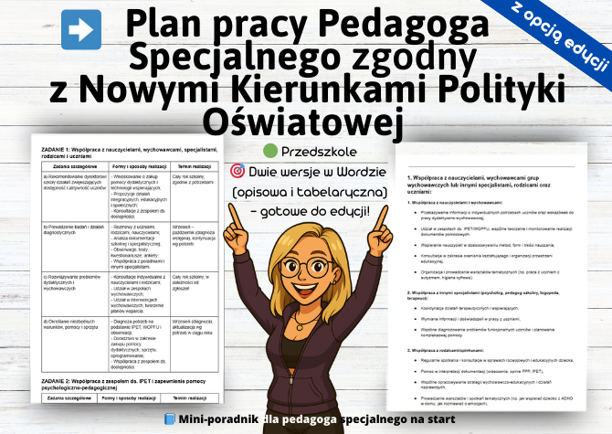 Plan pracy pedagoga specjalnego w przedszkolu