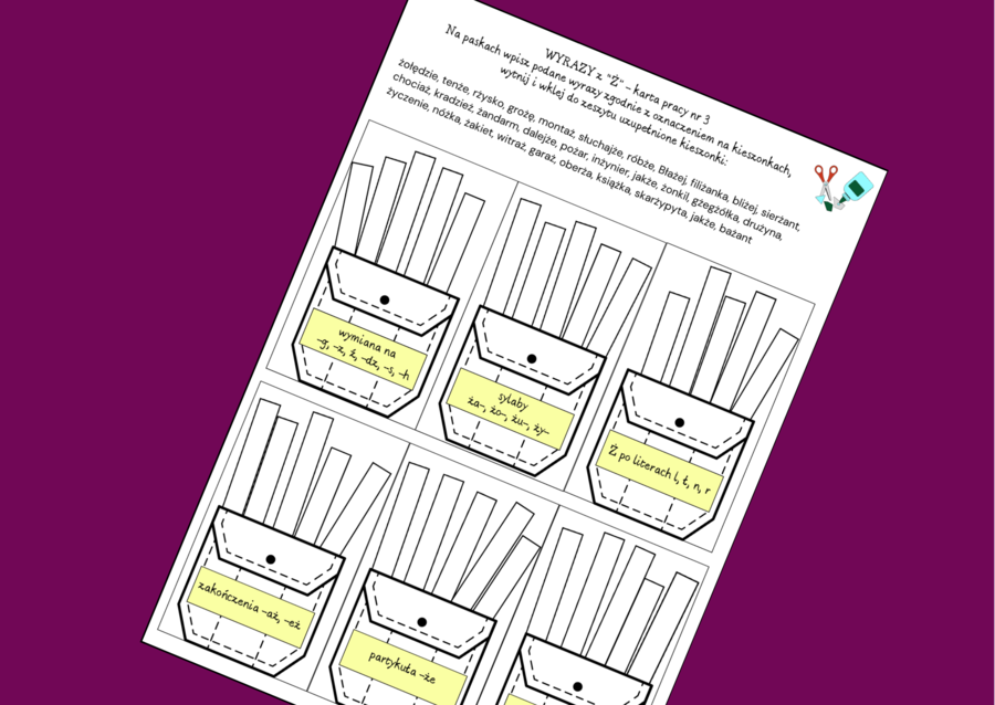 ORTOGRAFIA – wyrazy z „Ż” – zasady – wklejka – karta pracy – 3 wersje + odpowiedzi