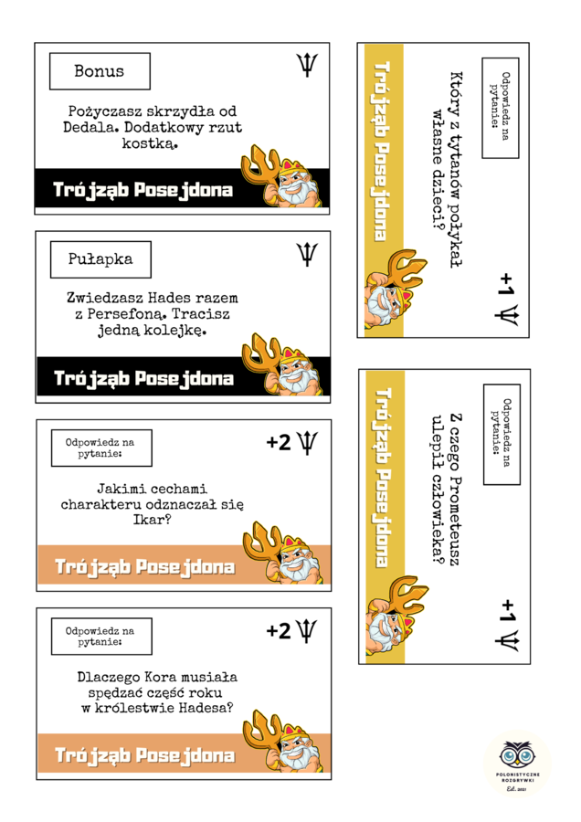 Turniej mitologiczny. Trójząb Posejdona. Mitologia. Znajomość mitów. Bogowie greccy. Gra planszowa