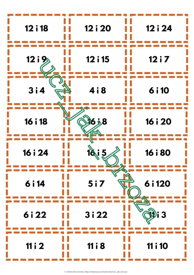 NWW i NWD, gra planszowa, wielokrotności i dzielniki, klasa 5
