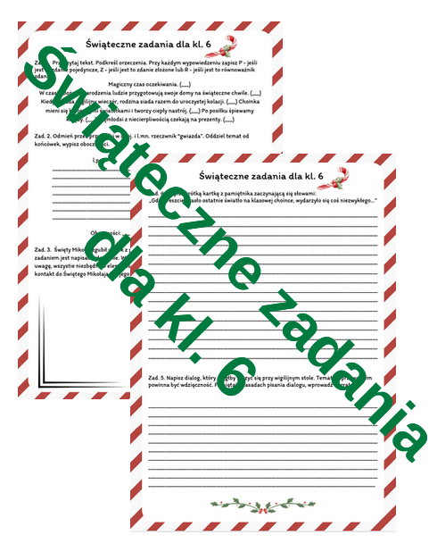 Świąteczne zadania kl. 6 karta pracy Boże Narodzenie