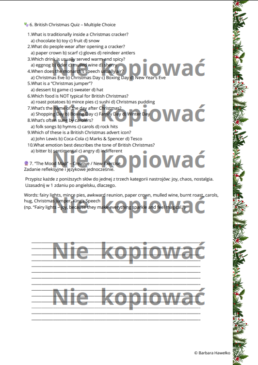 Karta pracy + czytanka "Christmas from the Other Side" B2+