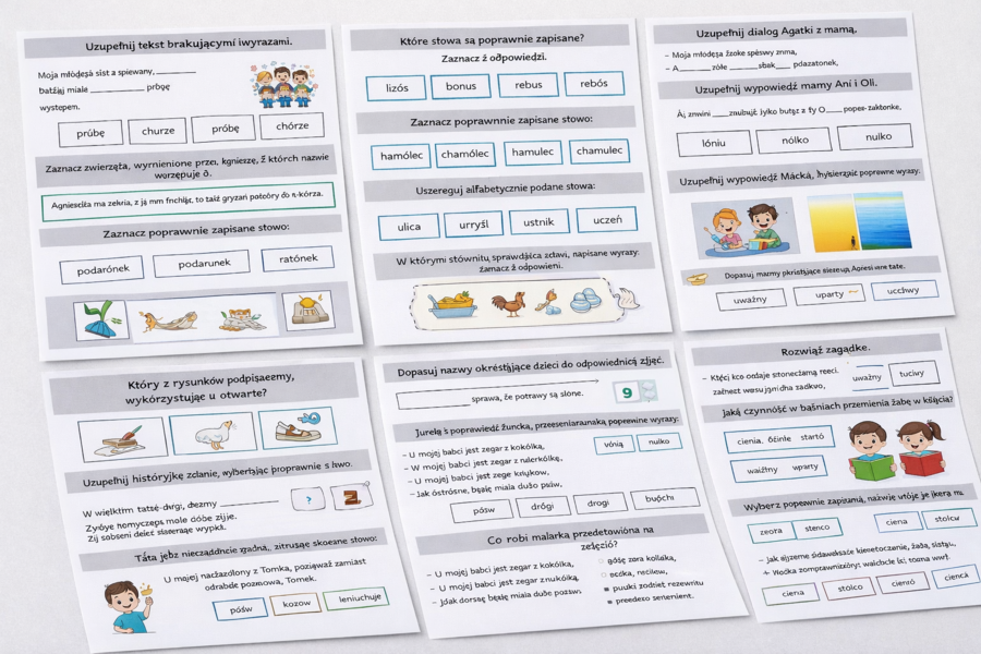 PISOWNIA WYRAZÓW Z Ó I U [Karta pracy, sprawdzian]