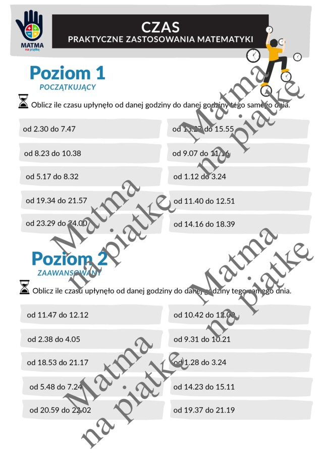CZAS/PRAKTYCZNE ZASTOSOWANIA MATEMATYKI/Karta pracy/Klasa 4 SP./ Klasa 5 SP./ Klasa 6 SP.