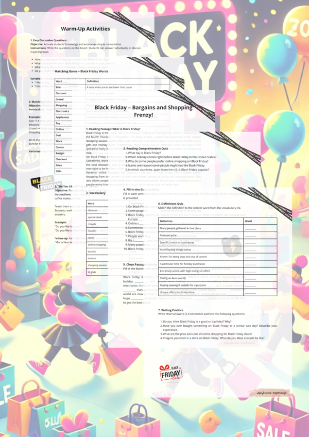 Zestaw Gotowych lekcji: BLACK FRIDAY Poziom: A2-B1 oraz B1-B2